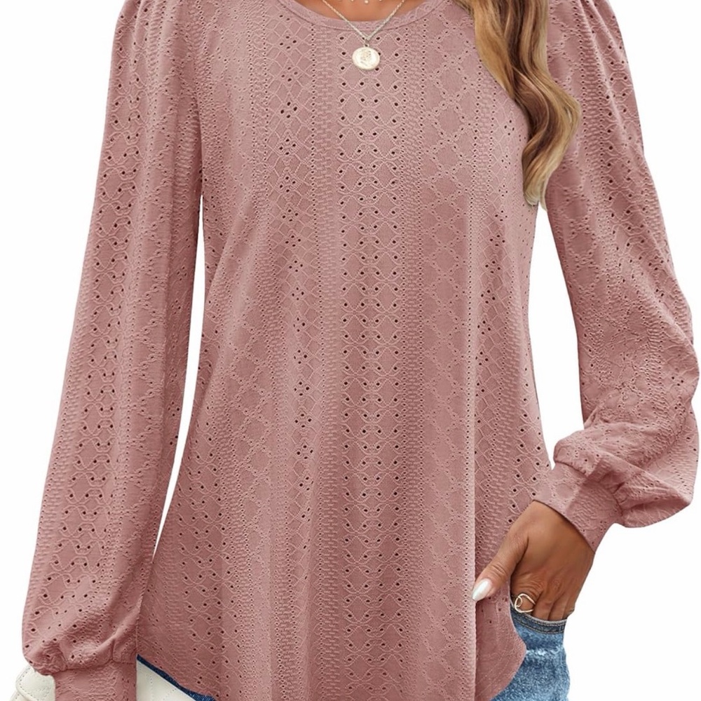 Women's Lace Long Sleeve Top - Pink